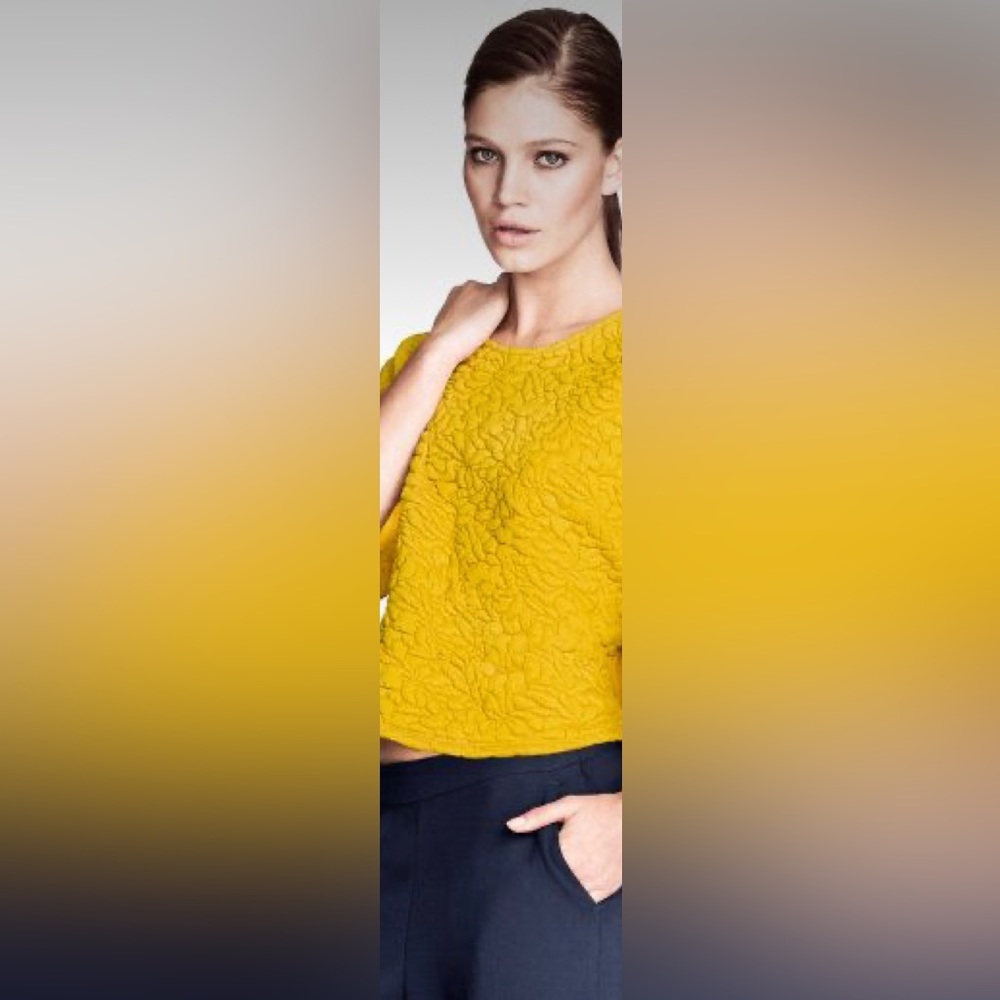 H&M Boxy Quilted Cropped Top Pretty Goldenrod Color Size S Poly/Viscose/Elastane